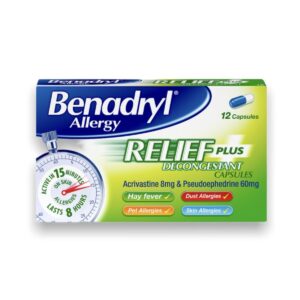 Benadryl Allergy Relief Plus Capsules (Pack of 12)
